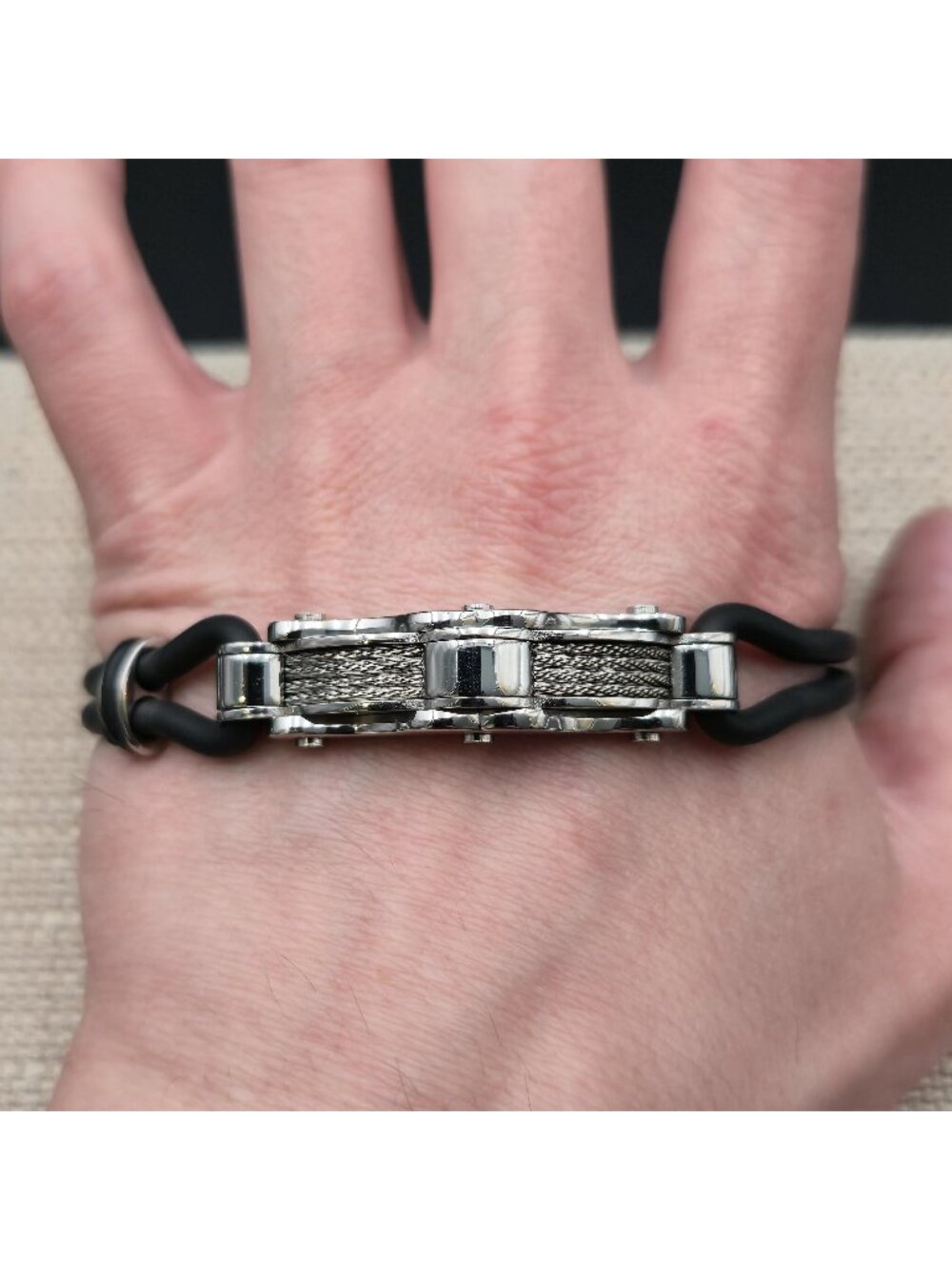 7 Inch Motorcycle Bike Chain Cable Black Rubber Bracelet B1529